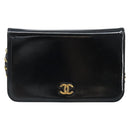 CHANEL Chain Shoulder Bag Patent leather Black Gold CC Auth bs32777-13