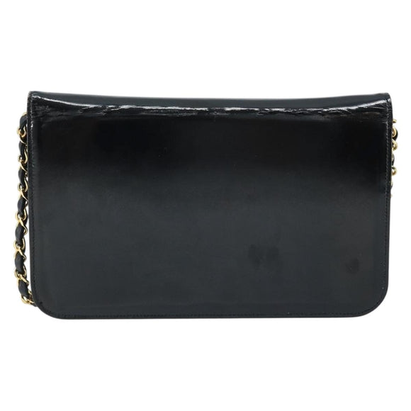 CHANEL Chain Shoulder Bag Patent leather Black Gold CC Auth bs32777