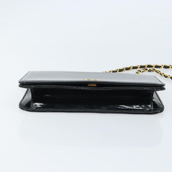 CHANEL Chain Shoulder Bag Patent leather Black Gold CC Auth bs32777