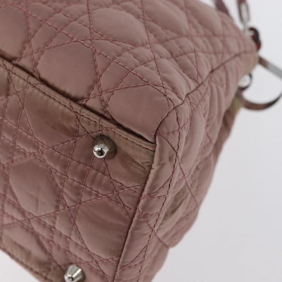 Christian Dior Canage Handtasche Nylon Pink Silber Auth bs32778