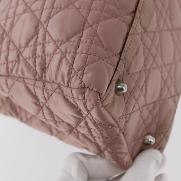 Christian Dior Canage Handtas Nylon Roze Zilver Auth bs32778