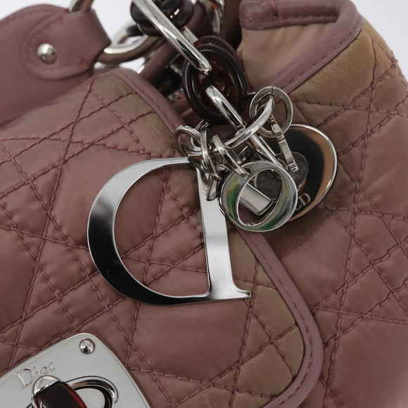 Christian Dior Canage Handtasche Nylon Pink Silber Auth bs32778