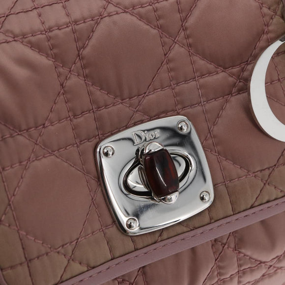 Christian Dior Canage Handtasche Nylon Pink Silber Auth bs32778