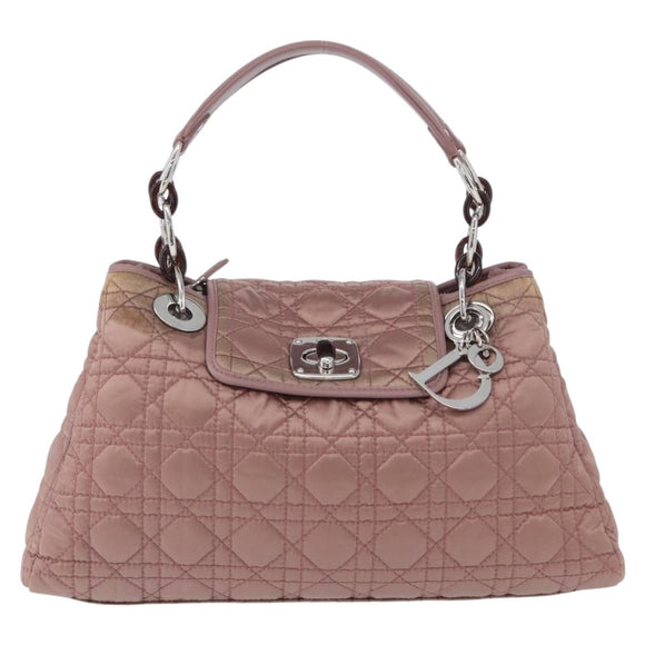 Christian Dior Canage Handtas Nylon Roze Zilver Auth bs32778