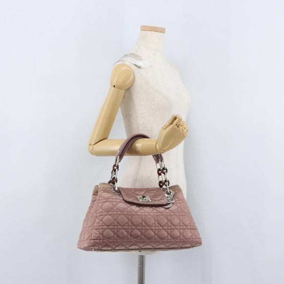 Christian Dior Canage Handtasche Nylon Pink Silber Auth bs32778