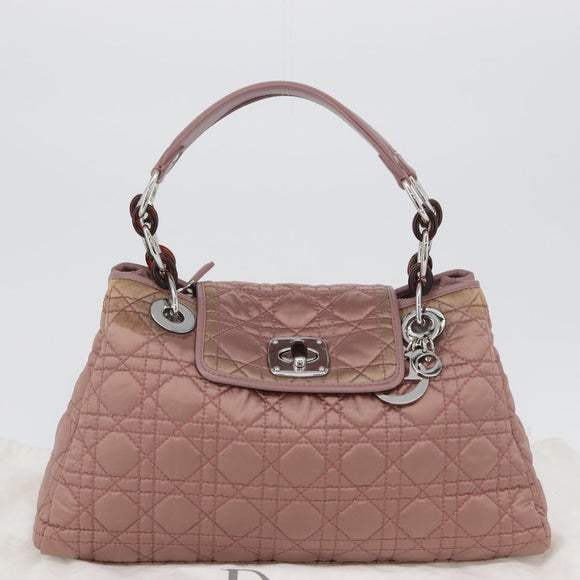 Christian Dior Canage Handtasche Nylon Pink Silber Auth bs32778