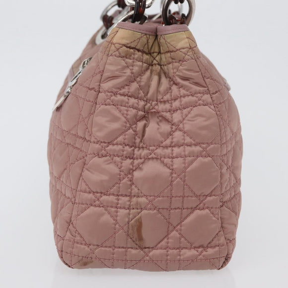 Christian Dior Canage Handtas Nylon Roze Zilver Auth bs32778