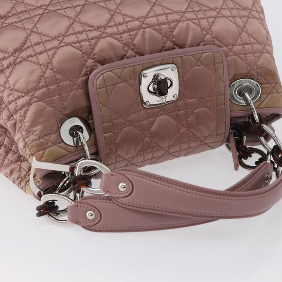 Christian Dior Canage Handtasche Nylon Pink Silber Auth bs32778