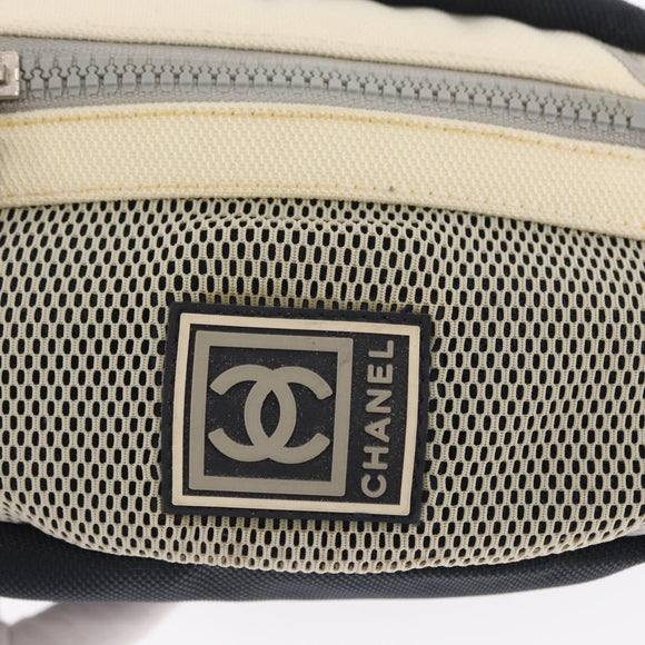 CHANEL Accessory Pouch Nylon White Silver Auth bs32779