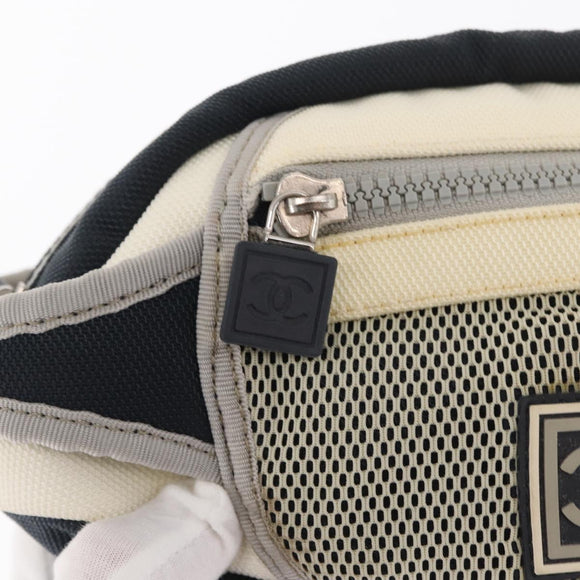 CHANEL Accessory Pouch Nylon White Silver Auth bs32779