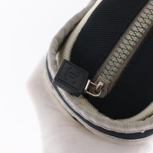 CHANEL Accessory Pouch Nylon White Silver Auth bs32779