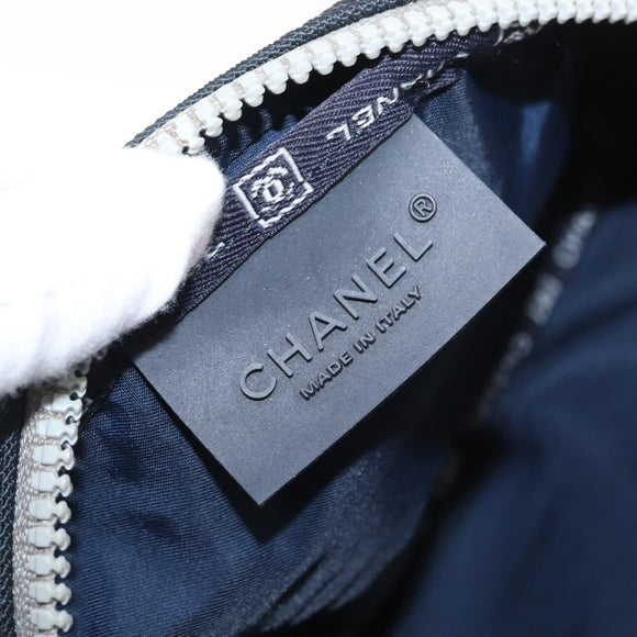 CHANEL Accessory Pouch Nylon White Silver Auth bs32779