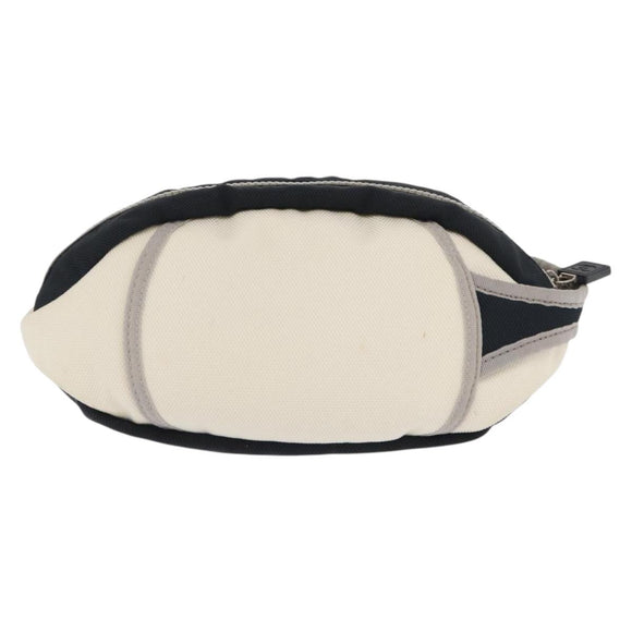 CHANEL Accessory Pouch Nylon White Silver Auth bs32779