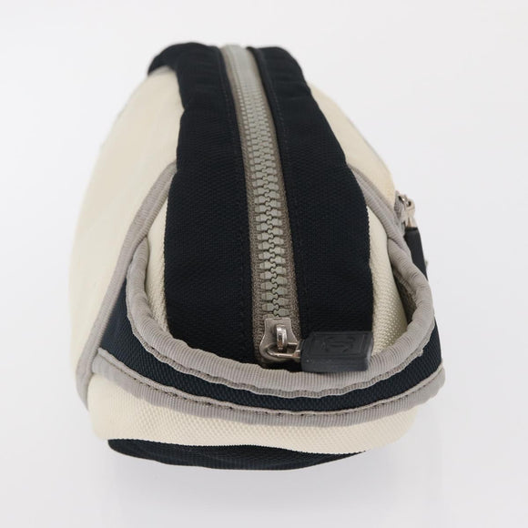 CHANEL Accessory Pouch Nylon White Silver Auth bs32779