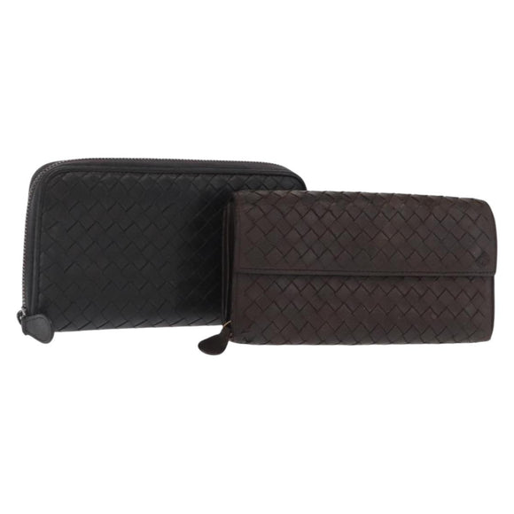 BOTTEGA VENETA INTRECCIATO Wallet Leather 2 Set Black Auth bs32783