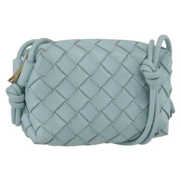 BOTTEGA VENETA INTRECCIATO Shoulder Bag Leather Light Blue Gold Auth bs32785V
