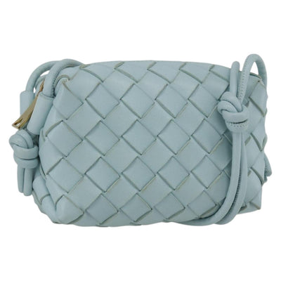BOTTEGA VENETA INTRECCIATO Shoulder Bag Leather Light Blue Gold Auth bs32785V