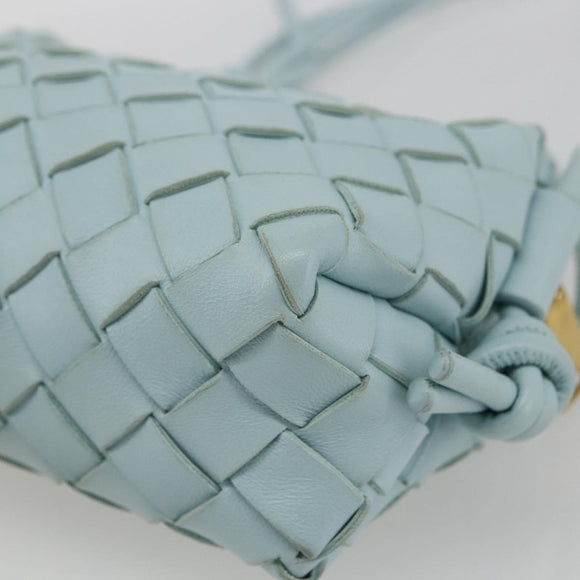 BOTTEGA VENETA INTRECCIATO Shoulder Bag Leather Light Blue Gold Auth bs32785V