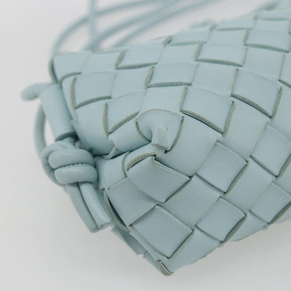 BOTTEGA VENETA INTRECCIATO Shoulder Bag Leather Light Blue Gold Auth bs32785V