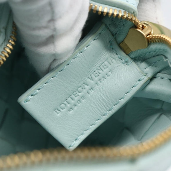 BOTTEGA VENETA INTRECCIATO Shoulder Bag Leather Light Blue Gold Auth bs32785V