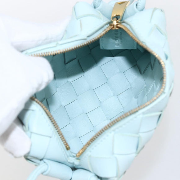 BOTTEGA VENETA INTRECCIATO Shoulder Bag Leather Light Blue Gold Auth bs32785V