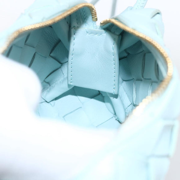 BOTTEGA VENETA INTRECCIATO Shoulder Bag Leather Light Blue Gold Auth bs32785V