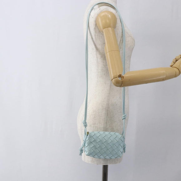 BOTTEGA VENETA INTRECCIATO Shoulder Bag Leather Light Blue Gold Auth bs32785V
