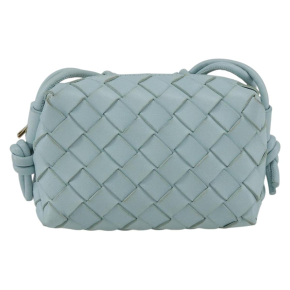 BOTTEGA VENETA INTRECCIATO Shoulder Bag Leather Light Blue Gold Auth bs32785V