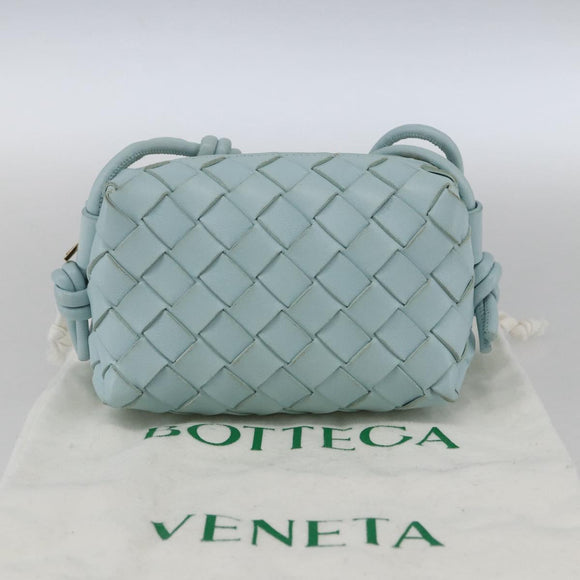 BOTTEGA VENETA INTRECCIATO Shoulder Bag Leather Light Blue Gold Auth bs32785V