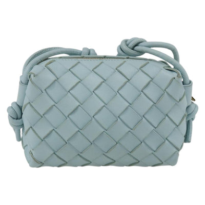 BOTTEGA VENETA INTRECCIATO Shoulder Bag Leather Light Blue Gold Auth bs32785V - 0