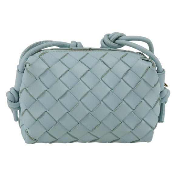 BOTTEGA VENETA INTRECCIATO Shoulder Bag Leather Light Blue Gold Auth bs32785V