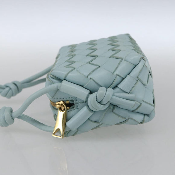 BOTTEGA VENETA INTRECCIATO Shoulder Bag Leather Light Blue Gold Auth bs32785V