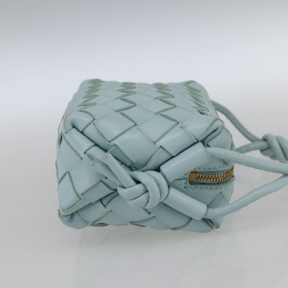 BOTTEGA VENETA INTRECCIATO Shoulder Bag Leather Light Blue Gold Auth bs32785V