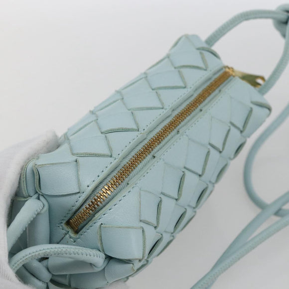 BOTTEGA VENETA INTRECCIATO Shoulder Bag Leather Light Blue Gold Auth bs32785V