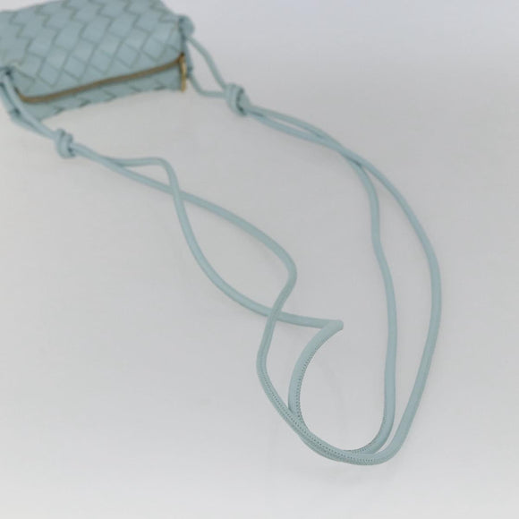 BOTTEGA VENETA INTRECCIATO Shoulder Bag Leather Light Blue Gold Auth bs32785V