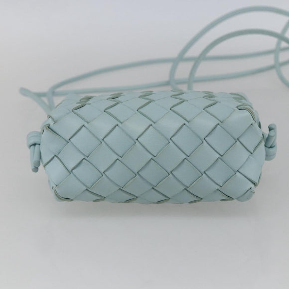 BOTTEGA VENETA INTRECCIATO Shoulder Bag Leather Light Blue Gold Auth bs32785V