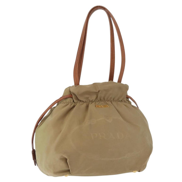 PRADA Tote Bag Nylon Beige Gold Auth bs32789
