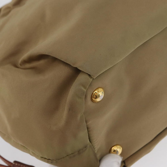PRADA Tote Bag Nylon Beige Gold Auth bs32789