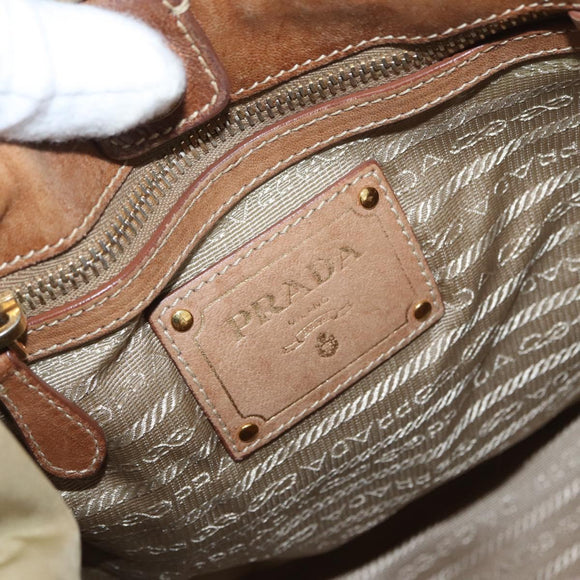 PRADA Tote Bag Nylon Beige Gold Auth bs32789