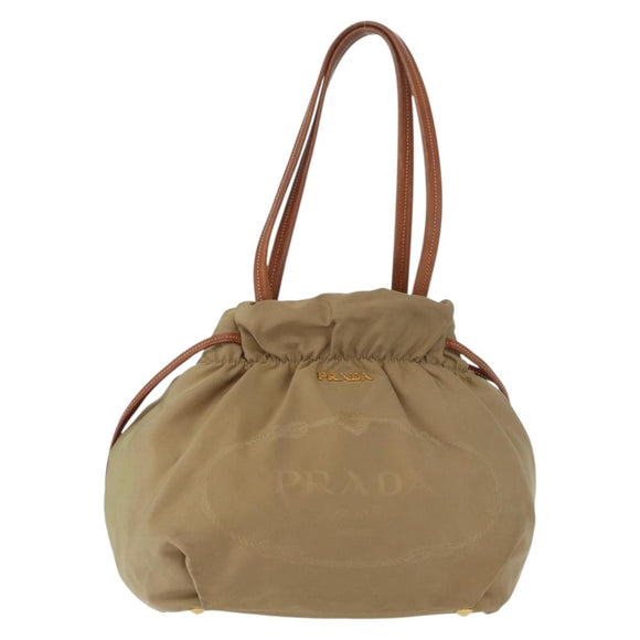 PRADA Tote Bag Nylon Beige Gold Auth bs32789