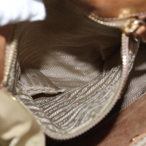 PRADA Tote Bag Nylon Beige Gold Auth bs32789