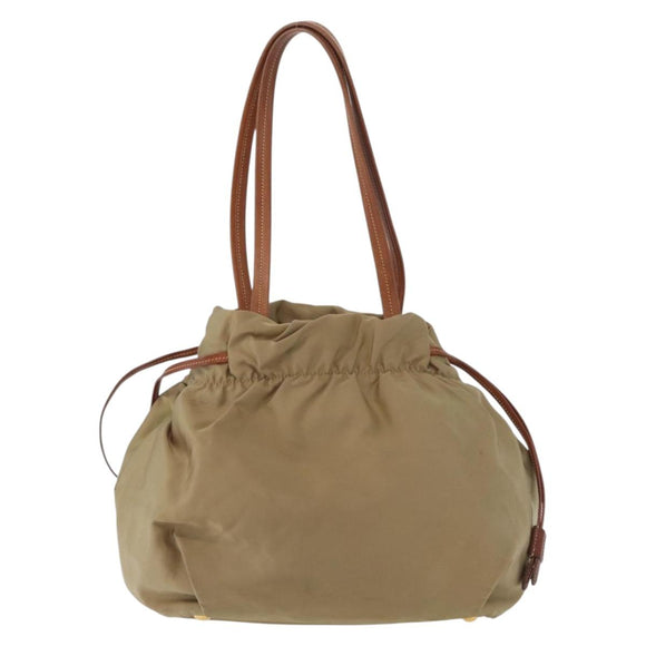 PRADA Tote Bag Nylon Beige Gold Auth bs32789