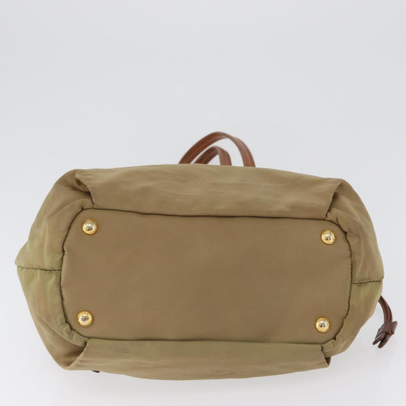 PRADA Tote Bag Nylon Beige Gold Auth bs32789