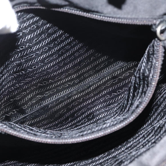 PRADA Tote Bag Nylon Black Silver Auth bs32790