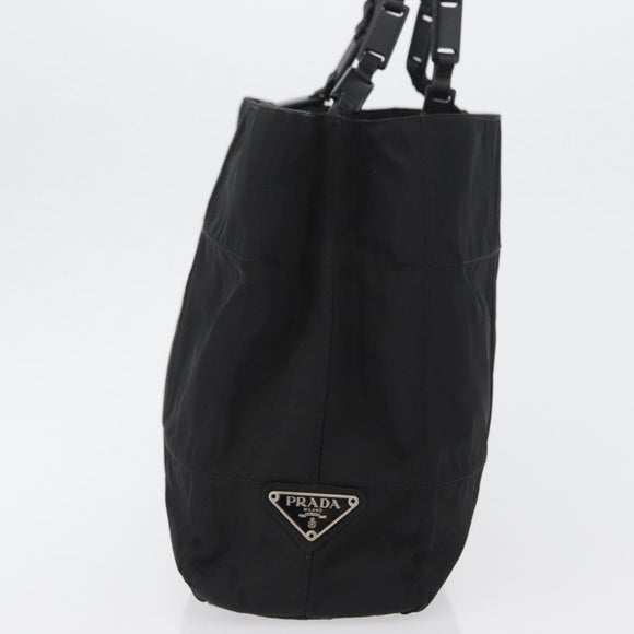 PRADA Tote Bag Nylon Black Silver Auth bs32790