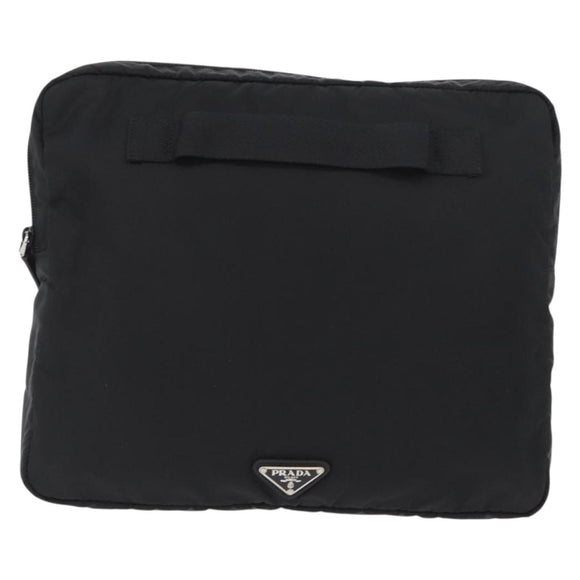 PRADA Pouch Nylon Black Silver Auth bs32791