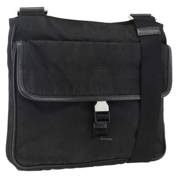PRADA Shoulder Bag Nylon Black Silver Auth bs32792