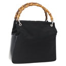 GUCCI Bamboo Hand Bag Nylon Black Silver Auth bs32825-1