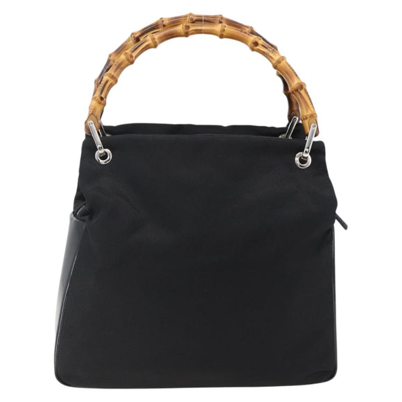 GUCCI Bamboo Hand Bag Nylon Black Silver Auth bs32825