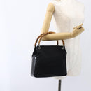 GUCCI Bamboo Hand Bag Nylon Black Silver Auth bs32825-22